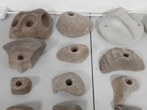 Thumbnail image of Lot of 25 Grey White Bouldering / Rock Climbing Grips Hand / Foot - No Bolts