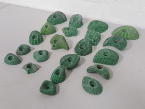 Thumbnail image of Lot of 21 Green Bouldering / Rock Climbing Grips Hand / Foot - No Bolts