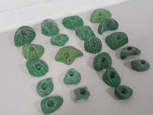 Thumbnail image of Lot of 21 Green Bouldering / Rock Climbing Grips Hand / Foot - No Bolts