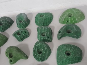 Thumbnail image of Lot of 21 Green Bouldering / Rock Climbing Grips Hand / Foot - No Bolts
