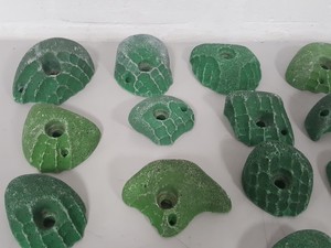 Thumbnail image of Lot of 21 Green Bouldering / Rock Climbing Grips Hand / Foot - No Bolts