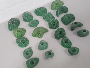 Thumbnail image of Lot of 21 Green Bouldering / Rock Climbing Grips Hand / Foot - No Bolts
