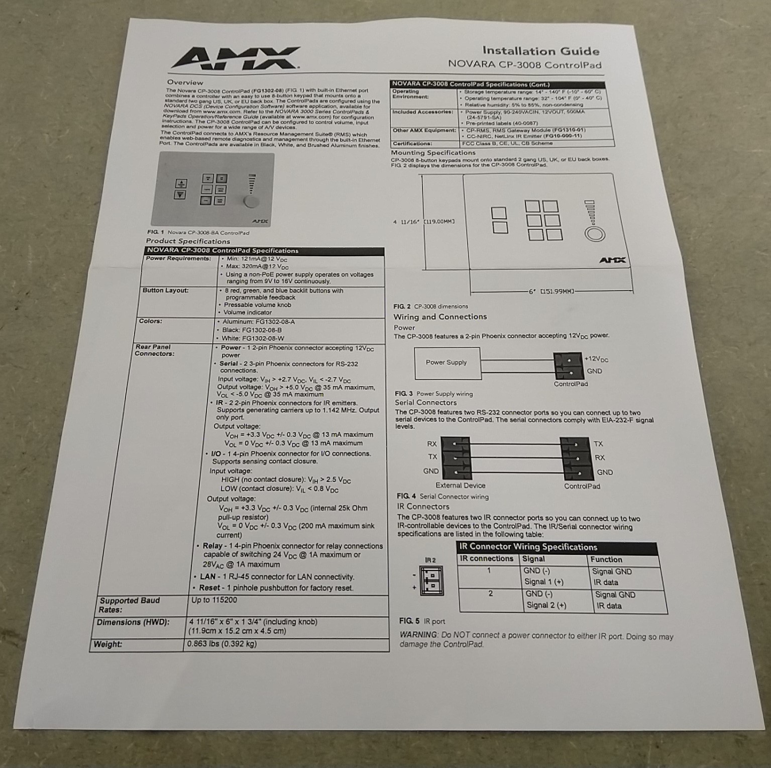 Image of AMX Novara CP-3008 ControlPad 8-button Keypad FG1302-08-White, NEW