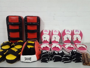 Thumbnail image of Job Lot Boxing Kickboxing MMA Hit Kick Pads Gloves Headgear Lonsdale Gym