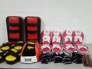 Thumbnail image of Job Lot Boxing Kickboxing MMA Hit Kick Pads Gloves Headgear Lonsdale Gym