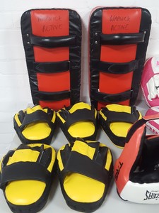 Thumbnail image of Job Lot Boxing Kickboxing MMA Hit Kick Pads Gloves Headgear Lonsdale Gym