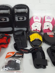 Thumbnail image of Job Lot Boxing Kickboxing MMA Hit Kick Pads Gloves Headgear Lonsdale Gym