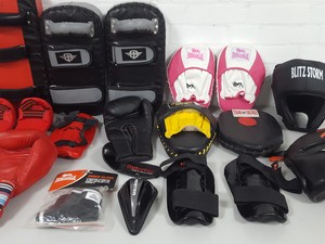 Thumbnail image of Job Lot Boxing Kickboxing MMA Hit Kick Pads Gloves Headgear Lonsdale Gym