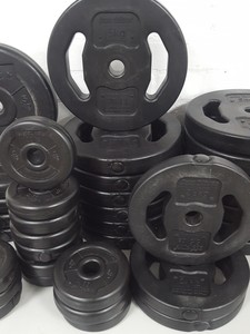 Thumbnail image of 143kg Studio Weight Plates Dance / Aerobics + 7 Barbells & Barbell Rack