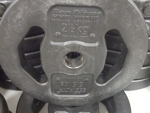 Thumbnail image of 143kg Studio Weight Plates Dance / Aerobics + 7 Barbells & Barbell Rack