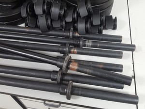 Thumbnail image of 143kg Studio Weight Plates Dance / Aerobics + 7 Barbells & Barbell Rack