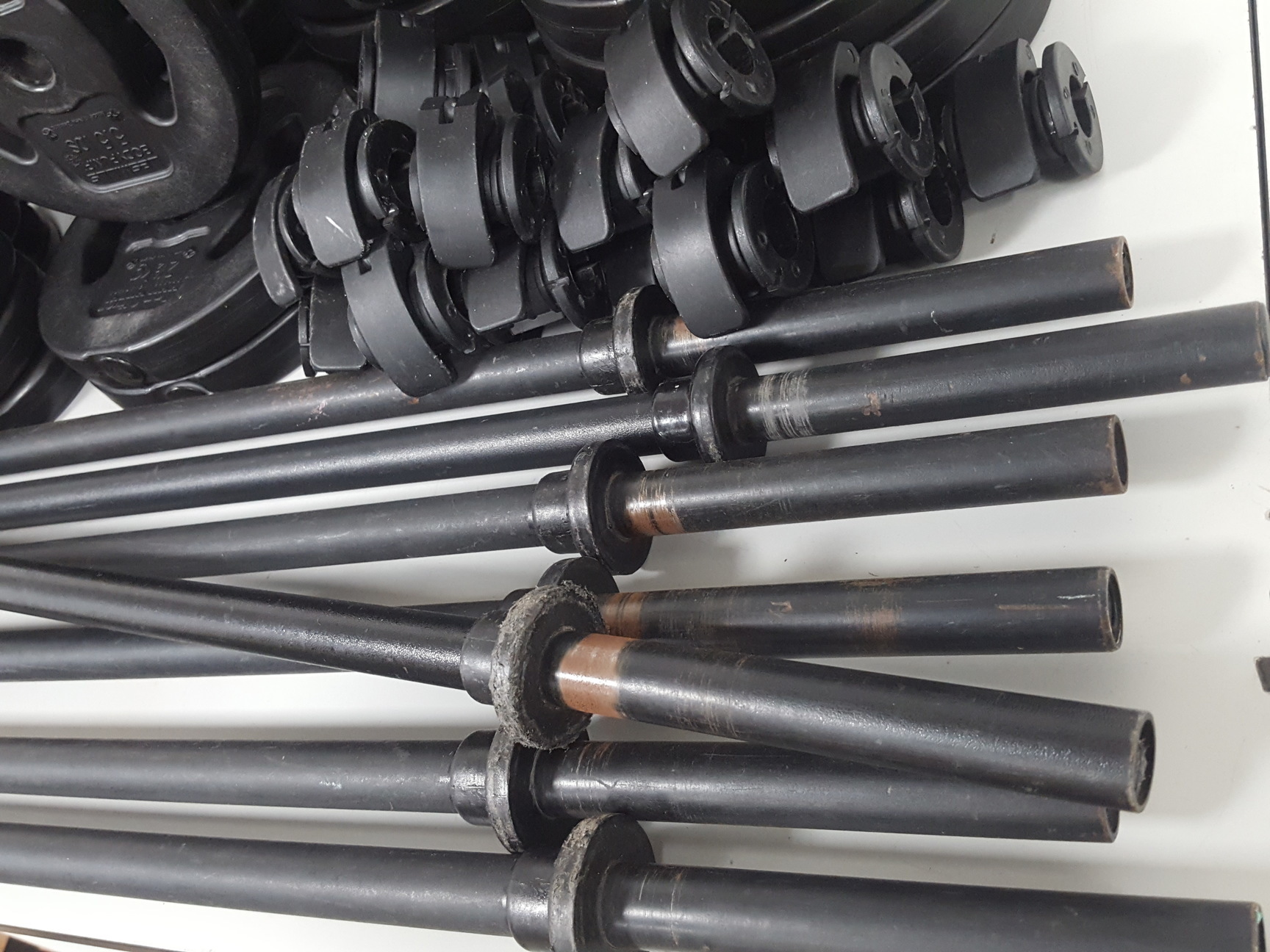 Image of 143kg Studio Weight Plates Dance / Aerobics + 7 Barbells & Barbell Rack