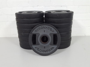 Thumbnail image of Lot of 17 x 5kg Technogym Olympic Gym Weight Plates Gym Equipment