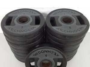 Thumbnail image of Lot of 17 x 5kg Technogym Olympic Gym Weight Plates Gym Equipment