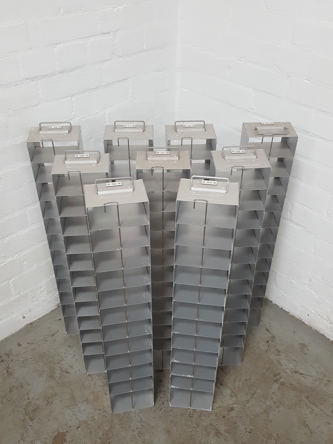 Lot of 9 Aluminium 80 Freezer Storage Racks Lab