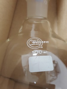 Thumbnail image of Lot of 10x Quickfit Round Bottom 500ml Flask FR500/3S Round-Bottomed Lab Glass
