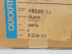 Thumbnail image of Lot of 10x Quickfit Round Bottom 500ml Flask FR500/3S Round-Bottomed Lab Glass