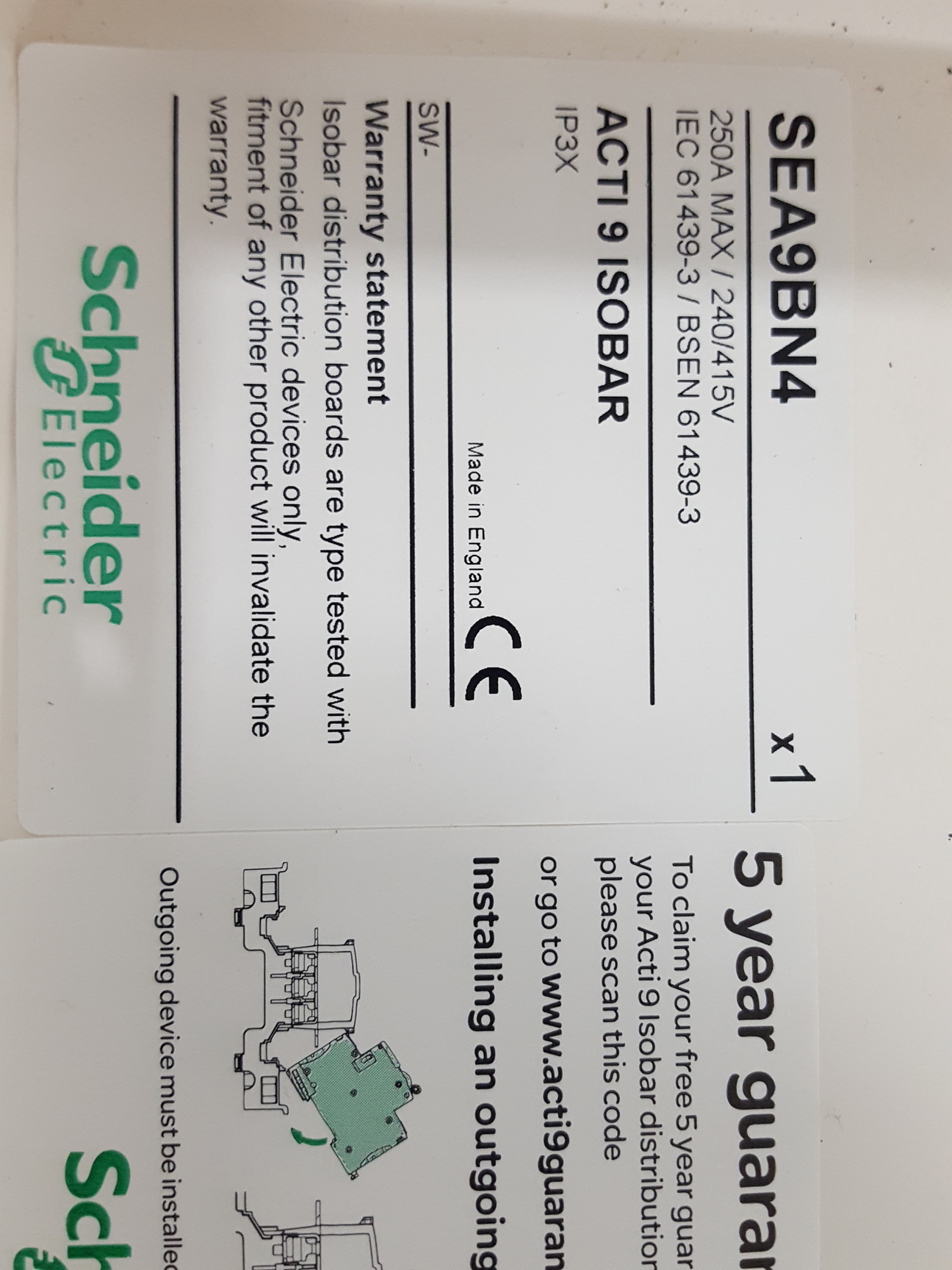 Image of Schneider SEA9BN4 Acti9 Isobar 4 Way TP Distribution Board DB Flow Water
