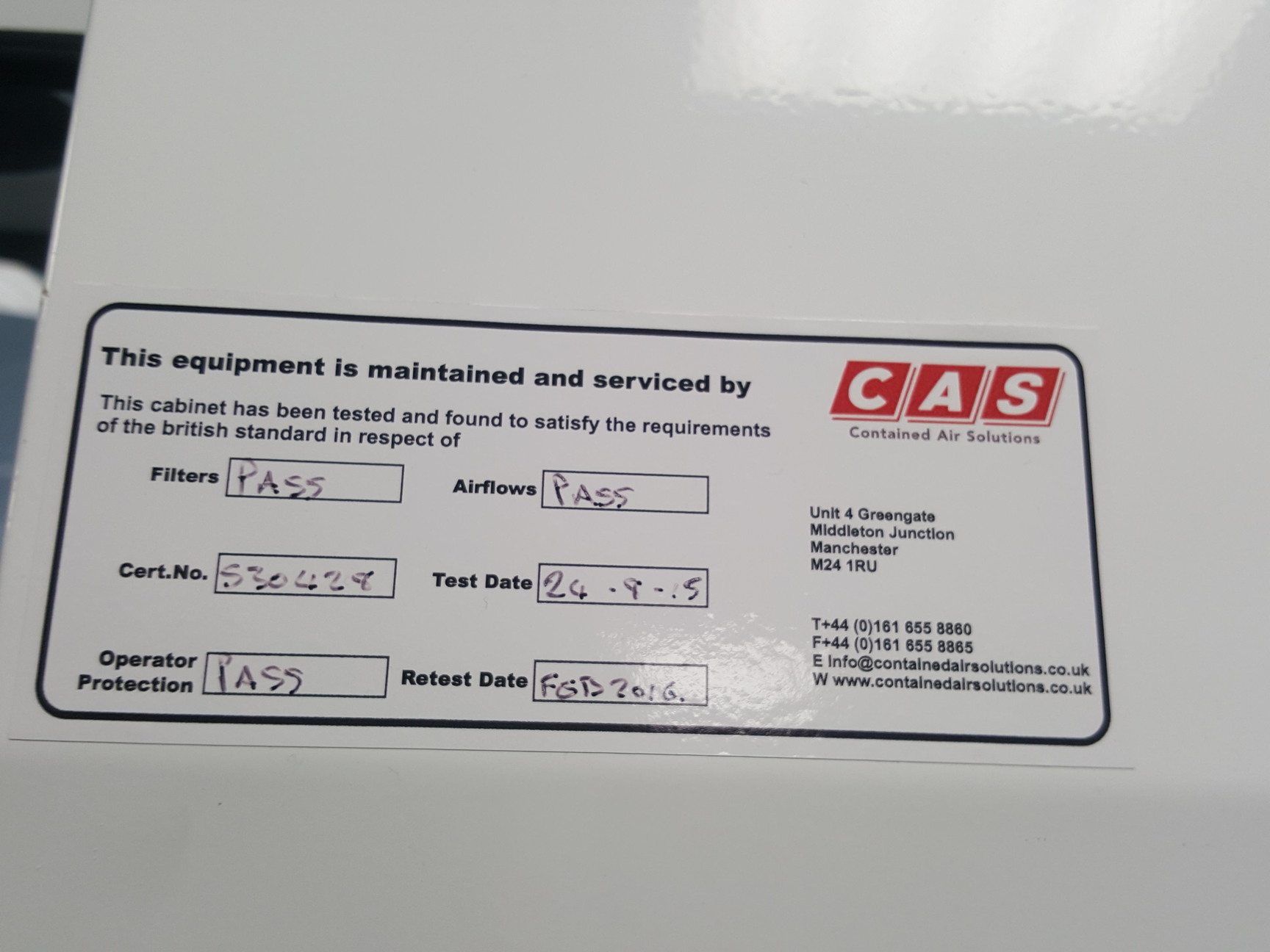 Image of CAS BioMat 1 Class 1 Microbiological Safety Cabinet Lab