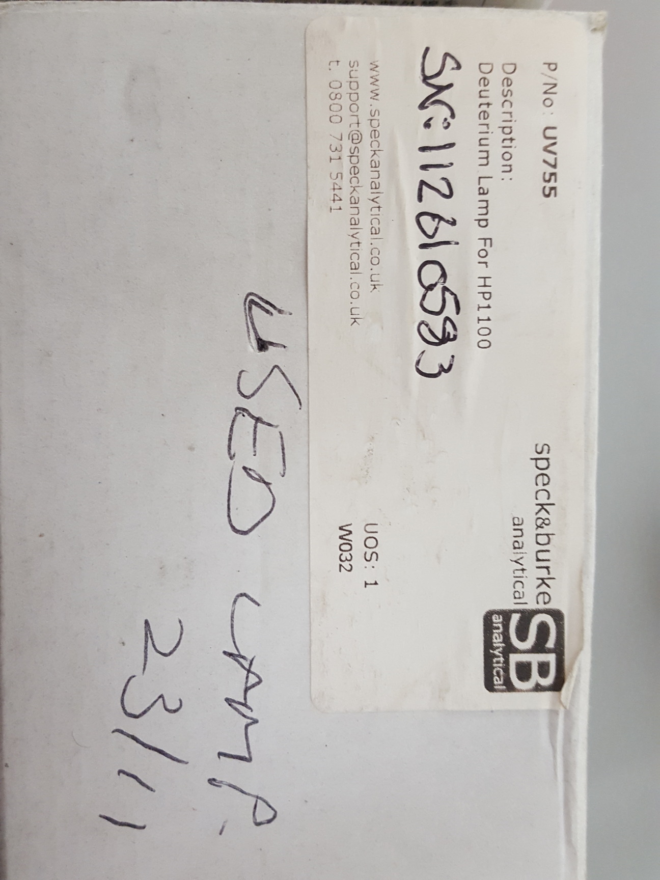 Image of Speck & Burke Agilent HP1100 Compatible Deuterium Lamps UV755 