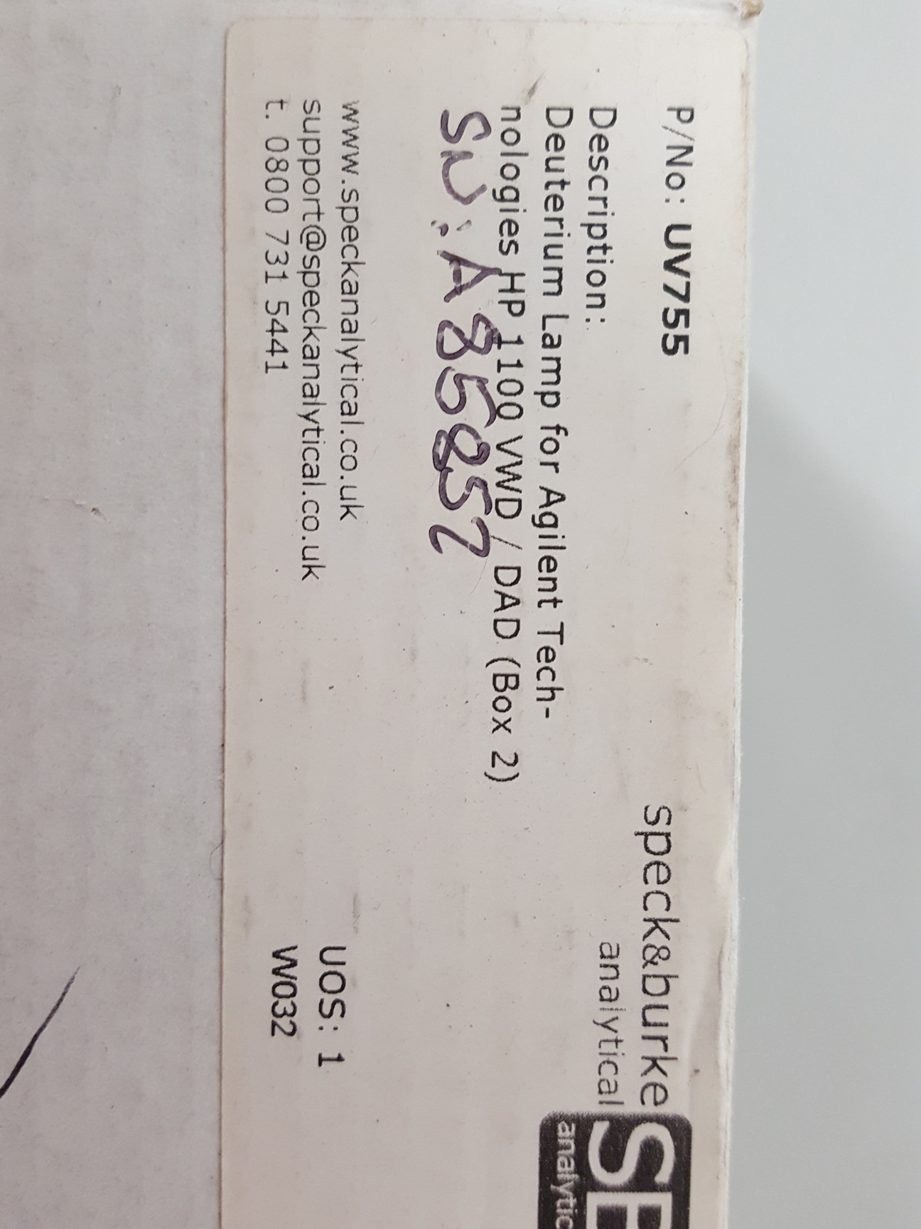 Image of Speck & Burke Agilent HP1100 Compatible Deuterium Lamps UV755 
