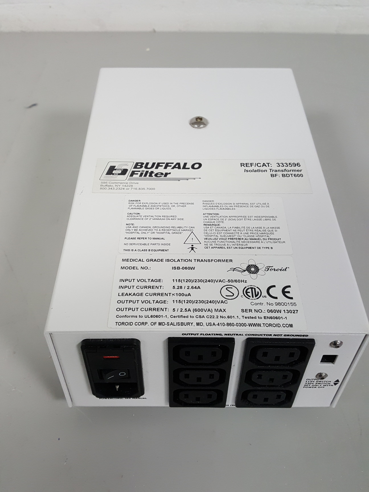 Image of Buffalo Filter ISB-060W Medical Grade Isolation Transformer