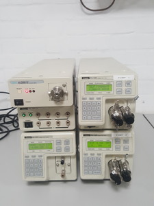 Thumbnail image of Jasco UV-1575 Detector, PU1585 HPLC Pump, MX-2080-32 Mixer, DG-1580-54 Degasser