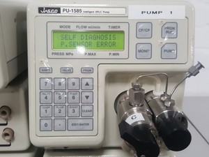 Thumbnail image of Jasco UV-1575 Detector, PU1585 HPLC Pump, MX-2080-32 Mixer, DG-1580-54 Degasser