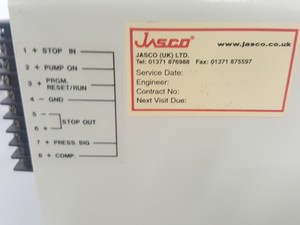 Thumbnail image of Jasco UV-1575 Detector, PU1585 HPLC Pump, MX-2080-32 Mixer, DG-1580-54 Degasser