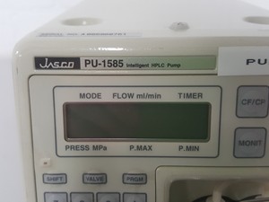 Thumbnail image of Jasco UV-1575 Detector, PU1585 HPLC Pump, MX-2080-32 Mixer, DG-1580-54 Degasser