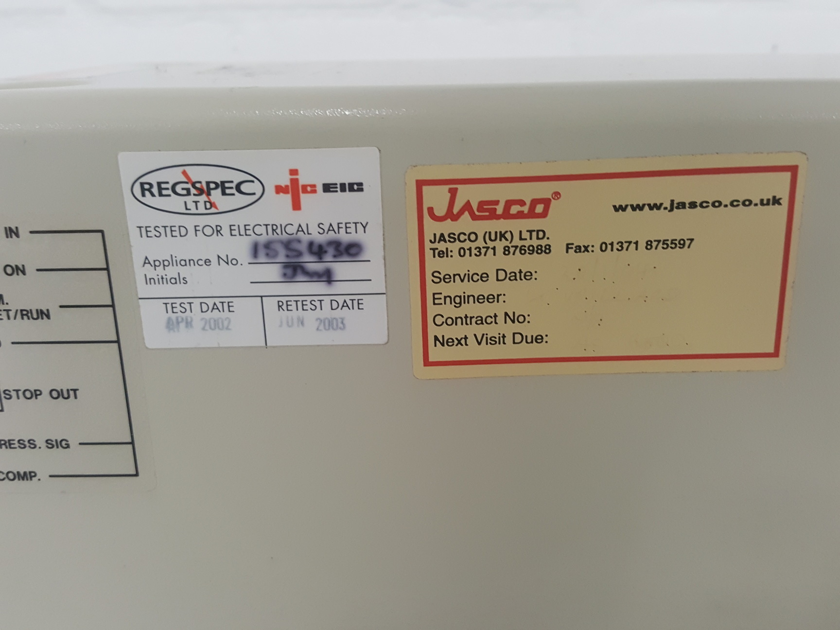 Image of Jasco UV-1575 Detector, PU1585 HPLC Pump, MX-2080-32 Mixer, DG-1580-54 Degasser