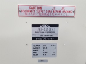 Thumbnail image of JEOL JEM-1200EXII Electron Microscope TEM, Magnets, Compressor, Power Supply Lab