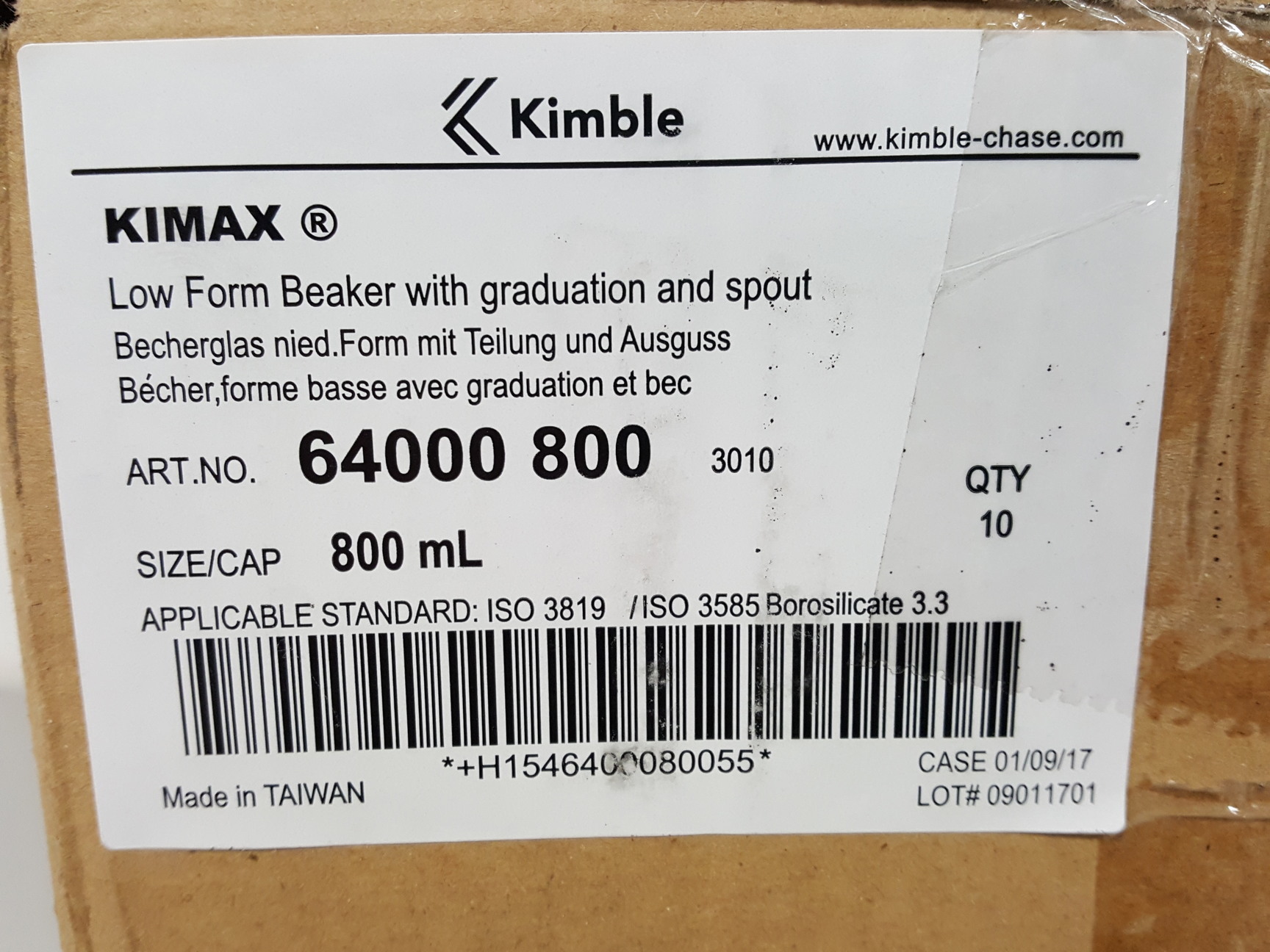 Image of 50x 800mL Glass Lab Beaker ISO Low Form Kimble Kimax Lab Glassware Laboratory