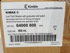 Thumbnail image of 50x 800mL Glass Lab Beaker ISO Low Form Kimble Kimax Lab Glassware Laboratory