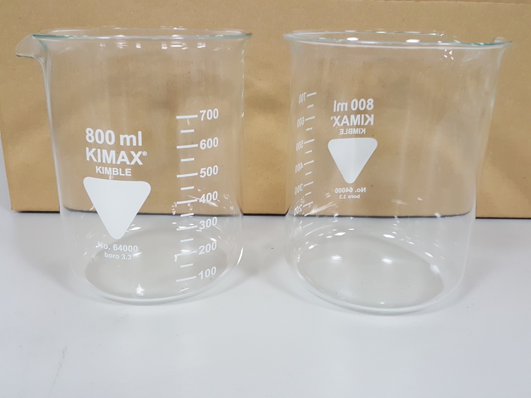 Image of 50x 800mL Glass Lab Beaker ISO Low Form Kimble Kimax Lab Glassware Laboratory