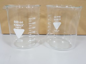 Thumbnail image of 50x 800mL Glass Lab Beaker ISO Low Form Kimble Kimax Lab Glassware Laboratory