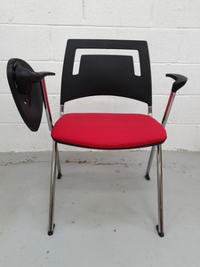 Thumbnail image of Job Lot of 9 Fabric Chrome Chairs Office Conference With Writing Tablet
