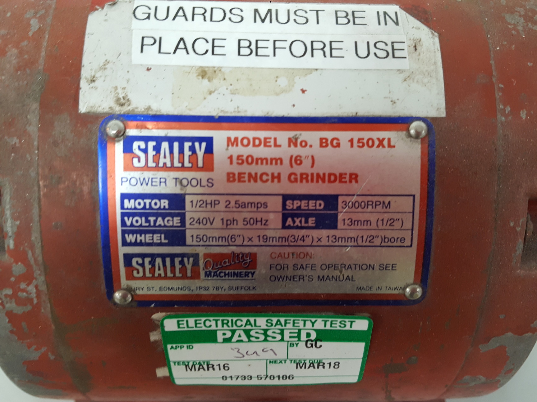 Image of Sealey BG150XL/96 150mm 6" Benchtop Disc Grinder 