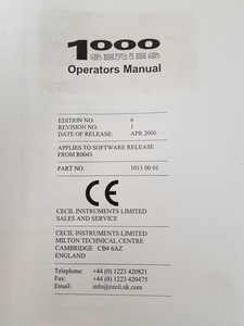 Thumbnail image of Cecil Instruments 1000Series Spectrophotometer User Manual