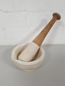 Thumbnail image of Vintage Pestle & Mortar Mixing Grinding Set Composite Stone Kitchen Antique