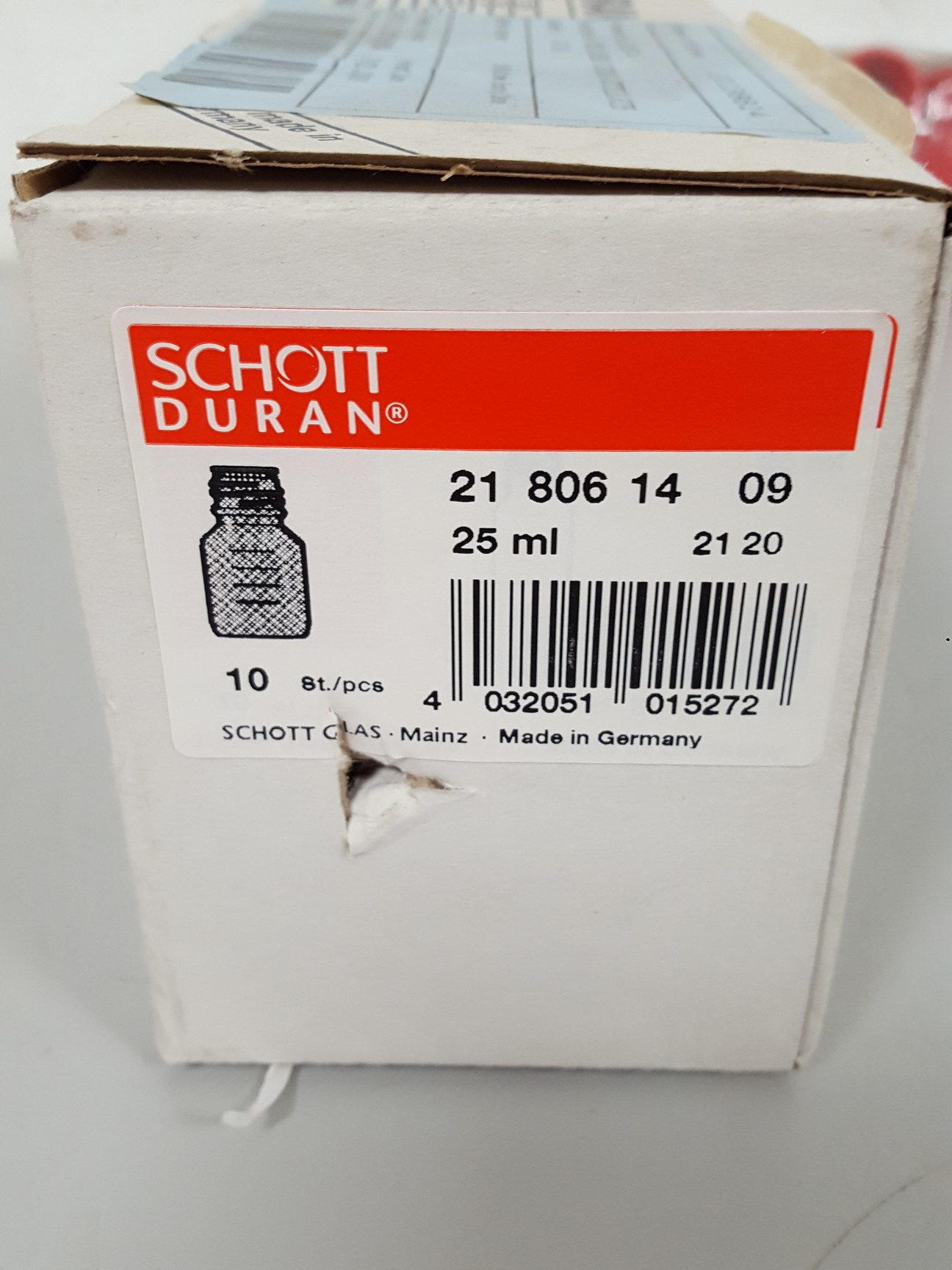 Image of 11x Schott Duran 25ml Glass Bottles With 10 Lids Lab Glassware