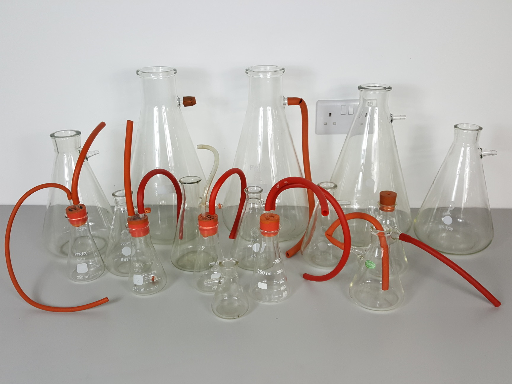 16x Buchner Flasks Lab Various Sizes 5L, 4L, 2L, 500mL Glassware