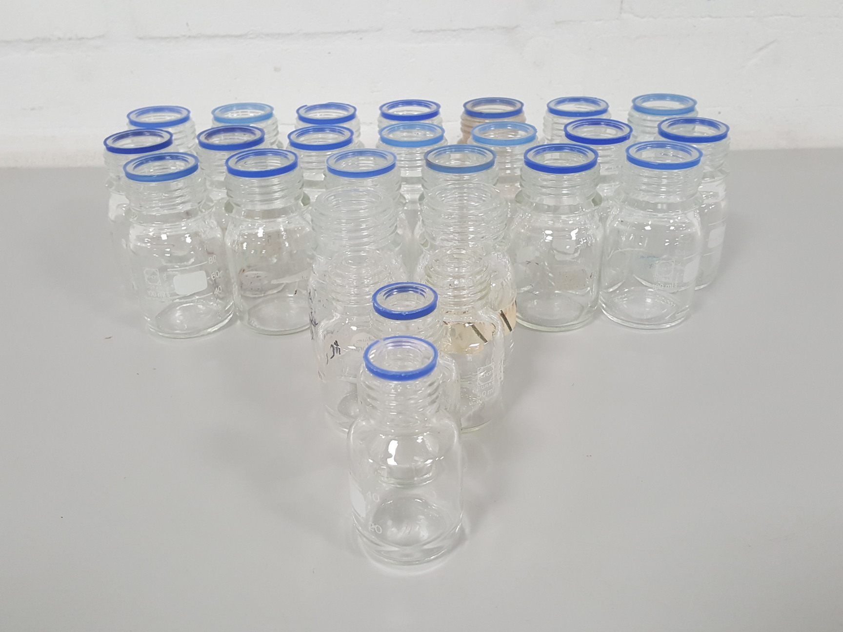 Image of 26x Glassware Duran Glass Bottles 100mL, 50mL, - No Lids