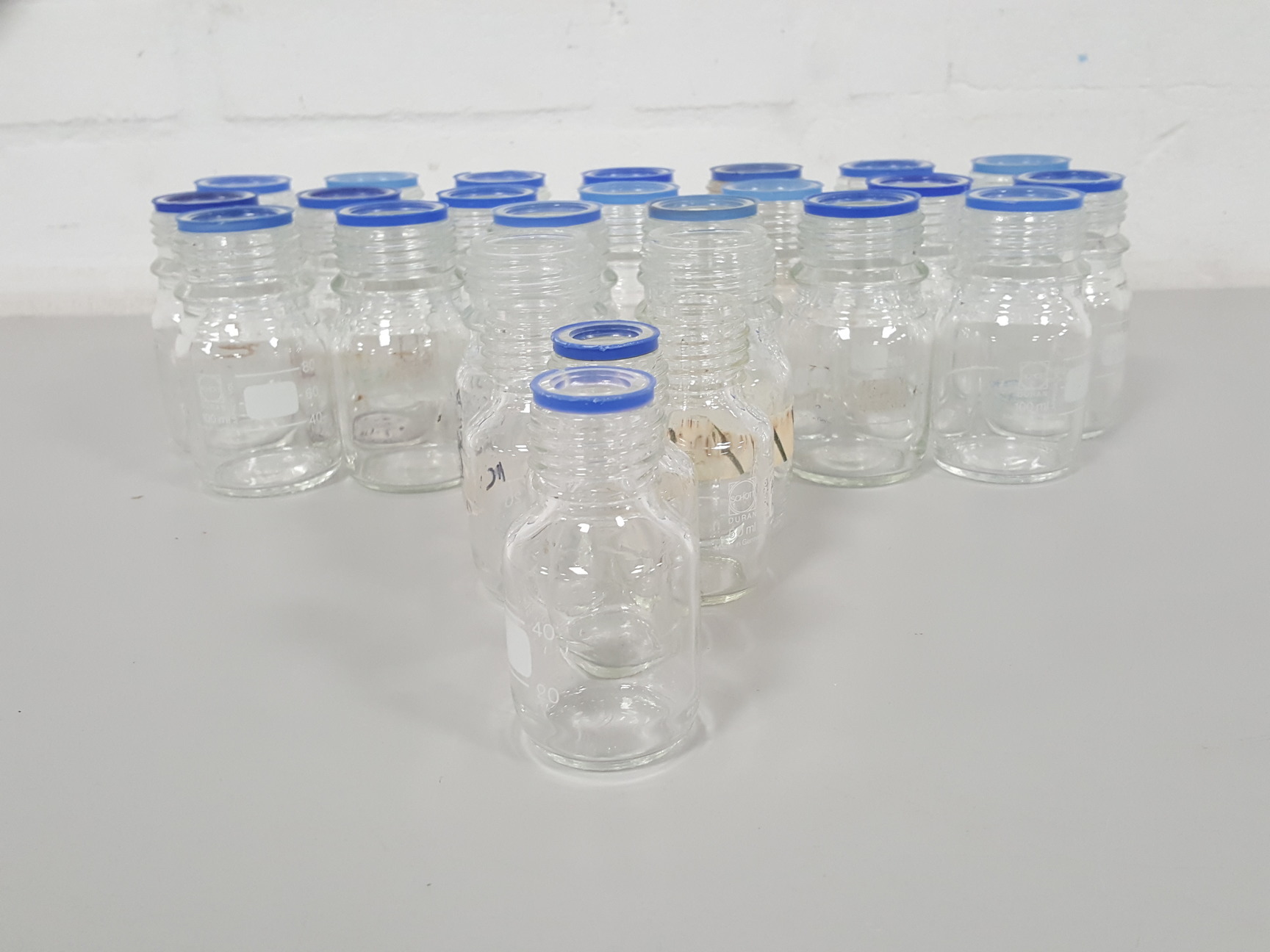 Image of 26x Glassware Duran Glass Bottles 100mL, 50mL, - No Lids