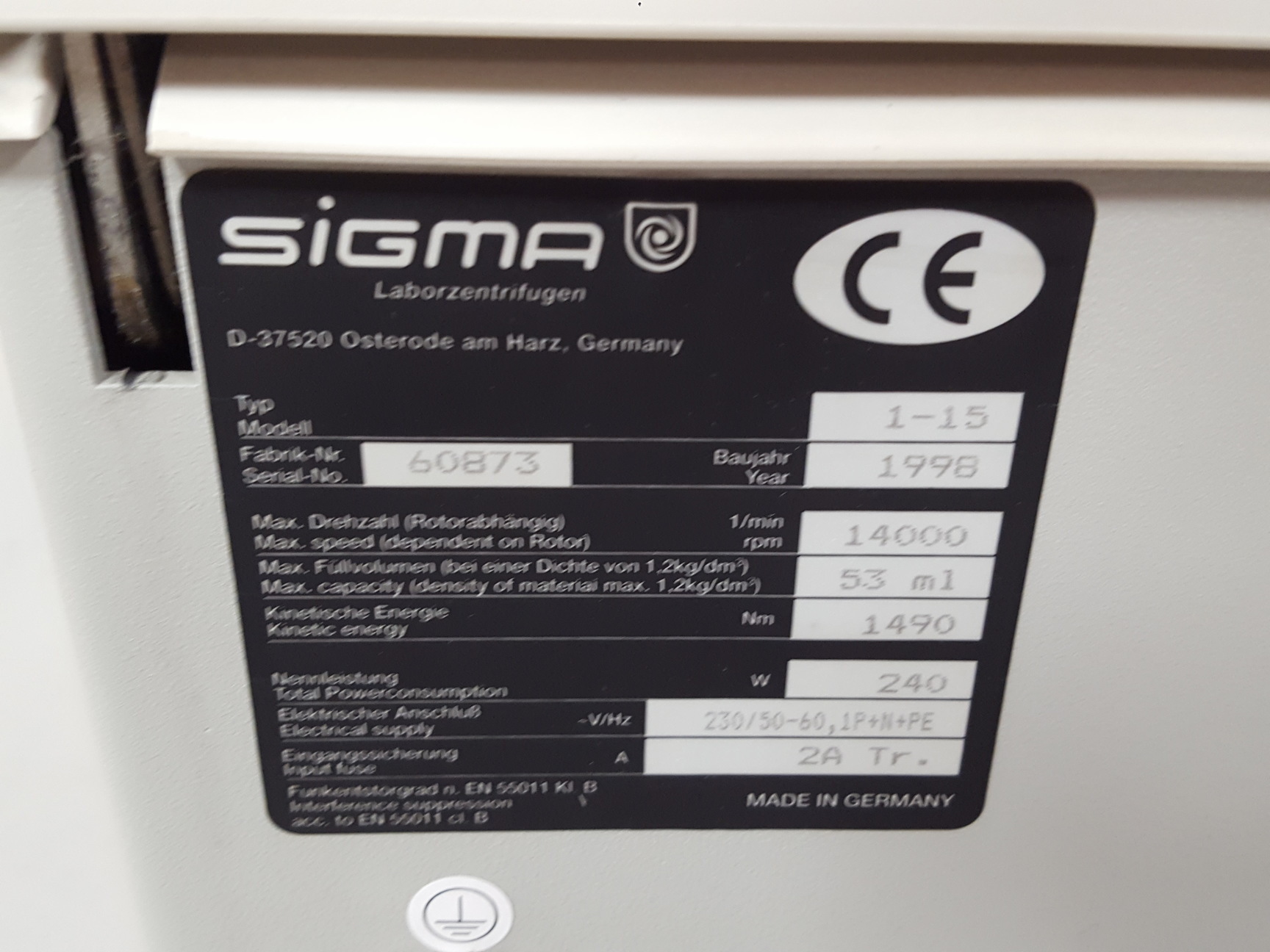 Image of Sigma 1-15 Benchtop Lab Centrifuge + Rotor PP 32/98 14000rpm Spares Repairs 