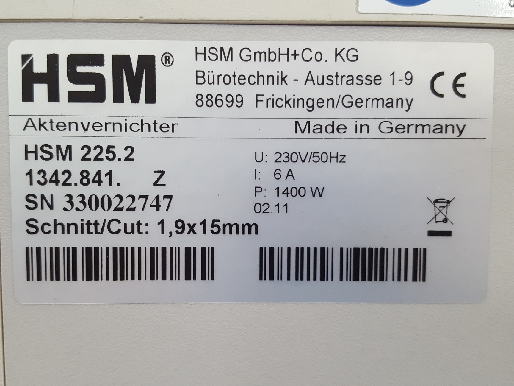 Image of HSM Classic 225.2 Cross Cut Office Paper Shredder 