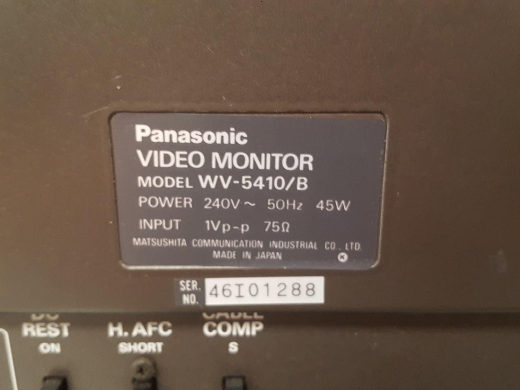 Image of Panasonic WV-5410/B CCTV Video Monitor 