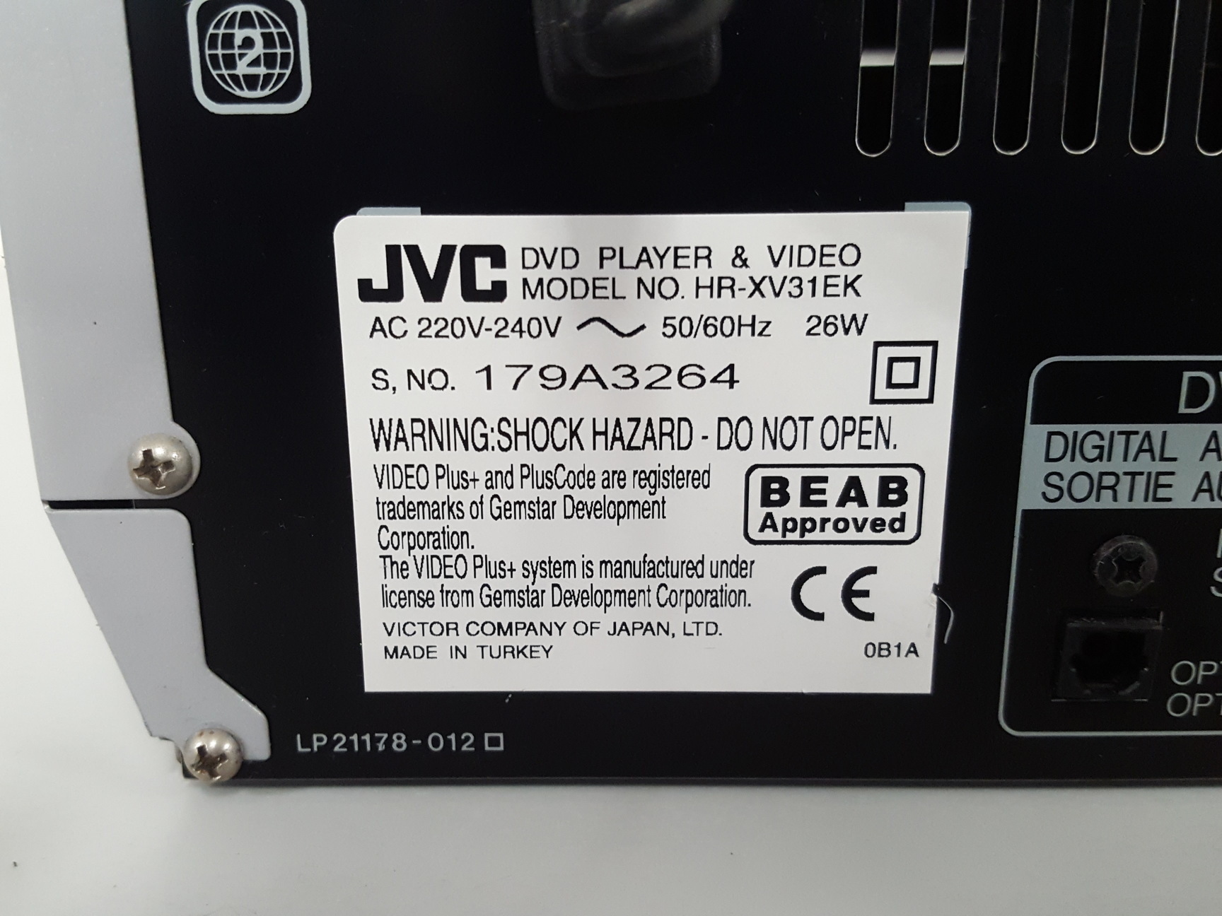 Image of JVC HR-XV31EK DVD / VHS Player Combo VCR Player