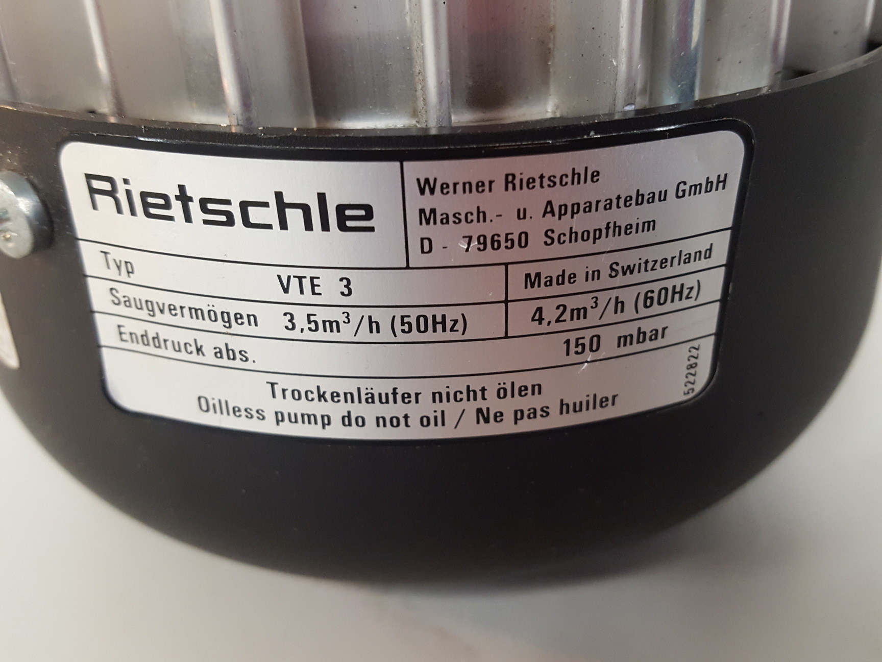 Image of Rietschle Rietschle Motor WB 63/2-30 STP1 For Piccolino VTE3 Vacuum Pump Lab