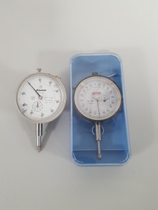 Thumbnail image of 2x Kafer & Mitutoyo Dial Indicator Gauges Lab